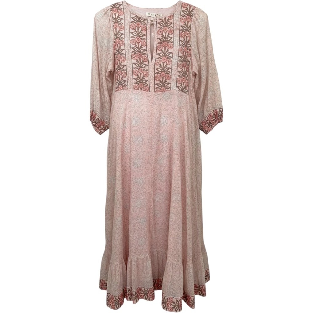 Marea by Liz Joy Midi Dress Blush Pink Floral Block Print Size XS NWT